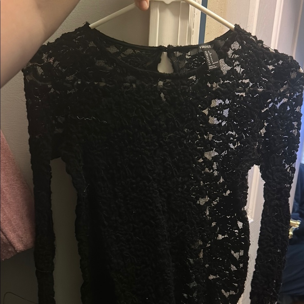 Forever 21 Black Lace Long Sleeve Blouse